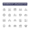 Membership organization line vector icons and signs. Society, Club, Group, Union, Chapter, Coalition, League, Legion