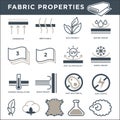 Fabric properties signs monochrome minimalistic illustrations set