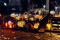 Memento mori - lights and graves on All Saints` Day in the Powazki Cemetery Polish: Cmentarz Powazkowski - is a historic