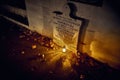 Memento mori - lights and graves on All Saints` Day in the Powazki Cemetery Polish: Cmentarz Powazkowski - is a historic