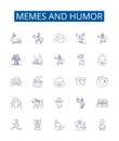 Memes and humor line icons signs set. Design collection of Memes, Humor, Comedy, Laughs, Jokes, Pranks, Quips, Comedy