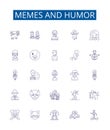 Memes and humor line icons signs set. Design collection of Memes, Humor, Comedy, Laughs, Jokes, Pranks, Quips, Comedy