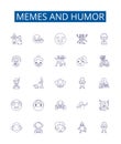 Memes and humor line icons signs set. Design collection of Memes, Humor, Comedy, Laughs, Jokes, Pranks, Quips, Comedy