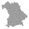 Memmingen city red highlighted in map of Bavaria Germany