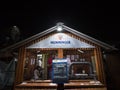 Memminger Beer logo in front of the terrace of a Serbian bar. Memminger Bier is one of the symbols and main beers of Munich