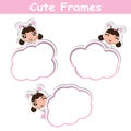 Memo card paper vector cartoon design with cute panda girls on pink frame suitable for kid postcard