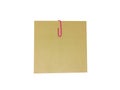 Memo note with pink paper clip isolated on white background. Note pad reminder with clipping path Royalty Free Stock Photo