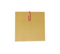 Memo note with pink paper clip isolated on white background. Note pad reminder with clipping path Royalty Free Stock Photo