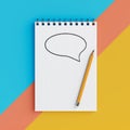 Memo Notepad with Speech Bubble and Pencil. 3d Rendering