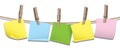 Memo notes hanging on a line Royalty Free Stock Photo