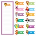 Memo notes template with kids in animal costume