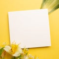 Memo pad with Alstroemeria flowers on yellow background Royalty Free Stock Photo