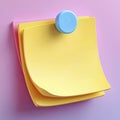 Memo pad note sheets attached to a smooth surface with a pink and lilac background Royalty Free Stock Photo