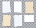 Memo pad paper. Different notebook sheets with clip. Notepaper with lines and grid. Piece of paper of notepad for note, notice and Royalty Free Stock Photo