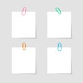 Memo paper with paperclip for office paperwork. Fastener, paperclip with blank notepaper. Attaching binder with white note sheet. Royalty Free Stock Photo