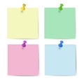 Memo paper with pins for office paperwork. Fastener, paperclip with blank notepaper. Attaching binder with white note