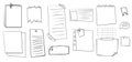 Memo sticky note reminder sheet paper. Doodle paper frame, check list with pin, tape, paperclip elements. Set cute notes