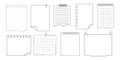 Memo sticky note reminder sheet paper. Doodle paper frame, check list with pin, tape, paperclip elements. Set cute notes