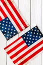 Memoral day of United States of America with flag on white wooden background top view