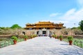 Tourists on the way to Imperial City Hue, people visiting the Forbidden City of Hue Royalty Free Stock Photo