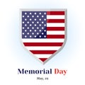 Memorial badge with american flag. Icon for your design isolated on blue background in cartoon style for Memorial Day