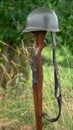 Memorial battlefield cross. Symbol of a fallen US soldier. M1 rifle with helmet Royalty Free Stock Photo