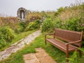 The memorial bench at St Non`s Chapel on the Welsh coastal path