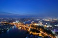 Memorial Bridge, Phra Phuttha Yodfa Bridge, Phra Pok Klao Bridge at sunset Landmark of Bangkok Thailand Royalty Free Stock Photo