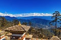 108 Memorial Chortens of Dochula Pass- mountain pass in Himalayas within Bhutan on the road from Thimpu Thimphu to Punakha, Bhutan
