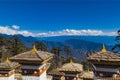 108 Memorial Chortens of Dochula Pass- mountain pass in Himalayas within Bhutan on the road from Thimpu Thimphu to Punakha, Bhutan Royalty Free Stock Photo