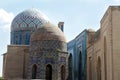 Memorial complex Shakhi-Zinda in Samarkand in Uzbekistan. The domes of the towers of the mosque. Tourism concept. 2 Royalty Free Stock Photo