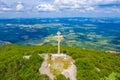 Memorial cross at Okolchitsa peak in Bulgaria Royalty Free Stock Photo