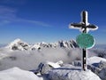 Cross High Snow-covered Mountains High Tatras, Slovakia