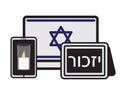 Online Israeli Memorial Day Ceremony, Israeli Flag, Hebrew Word Izkor - Remember, and Memorial Candle