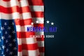 Memorial Day with American flag on blue background Royalty Free Stock Photo