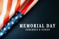 Memorial Day with American flag on blue background Royalty Free Stock Photo