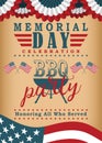 Memorial Day B-B-Q Party flyer. Invitation template for barbecue party for Memorial Day. Background for celebration USA