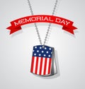 Memorial Day banner design with soldier dog tags and flag