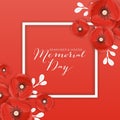 Memorial Day Banner with Red Paper Cut Poppy Flowers. Remembrance Day Poster with Symbol of Peace Poppies for Flyer, Brochure