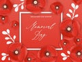 Memorial Day Banner with Red Paper Cut Poppy Flowers. Remembrance Day Poster with Symbol of Peace Poppies for Flyer, Brochure