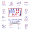 memorial day calendar colored icon. Set of memorial day illustration icon. Signs and symbols can be used for web, logo, mobile app Royalty Free Stock Photo