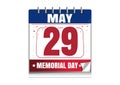 Memorial Day calendar 2017. 29 May Royalty Free Stock Photo
