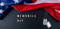 Memorial day concept. American flag and military dog tags on black background. Remember and honor Royalty Free Stock Photo