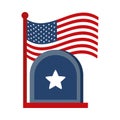 Memorial day gravestone and flag american celebration flat style icon Royalty Free Stock Photo