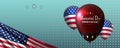 Memorial Day greeting,banner, or newsletter header with three balloons, US-flag .