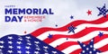 Memorial Day holiday banner, USA flag waving on light background with stars