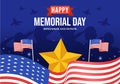 Memorial Day Illustration with American Flag, Remember and Honor to Meritorious Soldier in Flat Cartoon Hand Drawn Templates