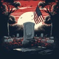 Memorial Day - illustration with USA flag and headstone Royalty Free Stock Photo