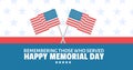 memorial day message with crossed american flags and red white and blue stars and stripes background Royalty Free Stock Photo