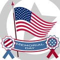 Memorial Day Poster. Patriotic Holiday Banner With Flag, Veteran Attributes Like Military And War Signs And Ammunition. USA